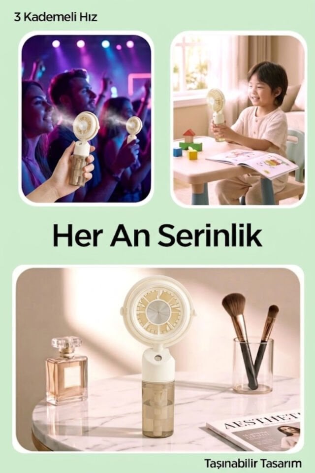 Taşınabilir Püskürtmeli Mini Vantilatör bej