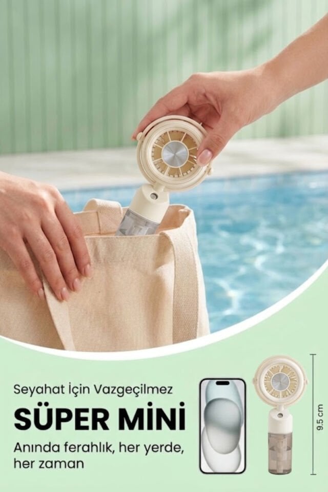 Taşınabilir Püskürtmeli Mini Vantilatör bej