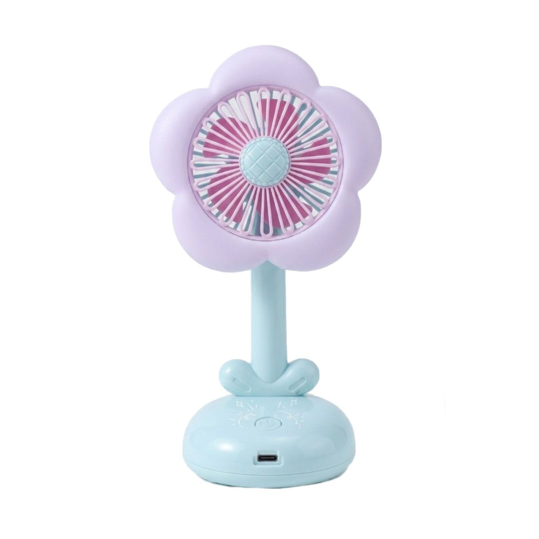 Işıklı Çiçek Tasarımlı Mini Fan Mavi
