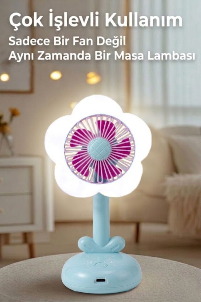 Işıklı Çiçek Tasarımlı Mini Fan pembe