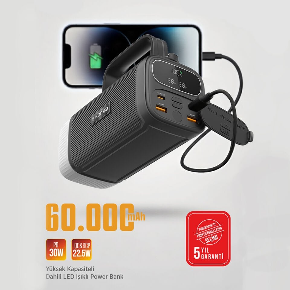 60.000 mAh Hızlı Şarj Destekli Powerbank