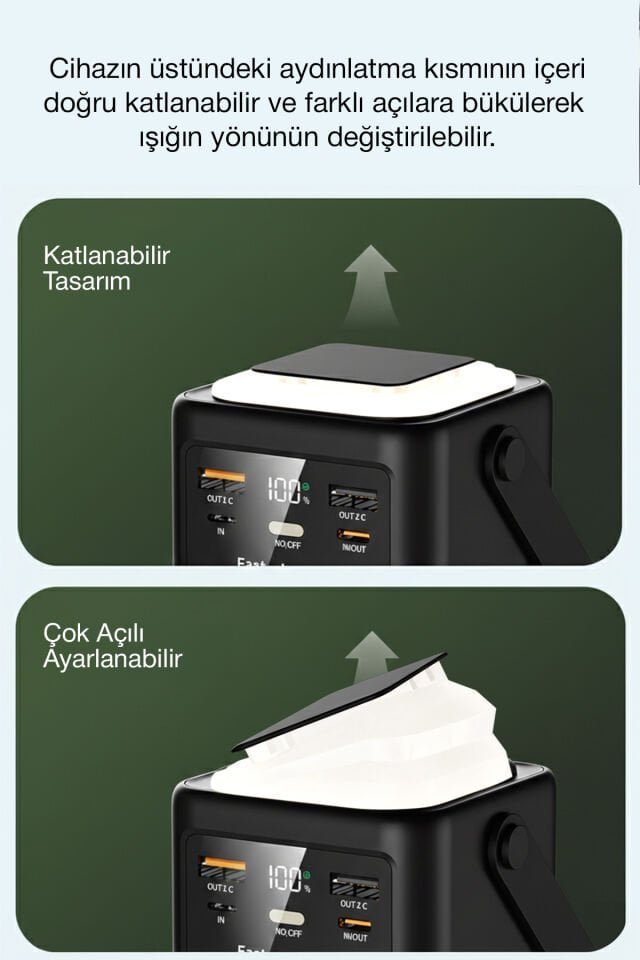 80.000mAh Kamp Lambalı 4 Kablolu Taşınabilir Powerbank