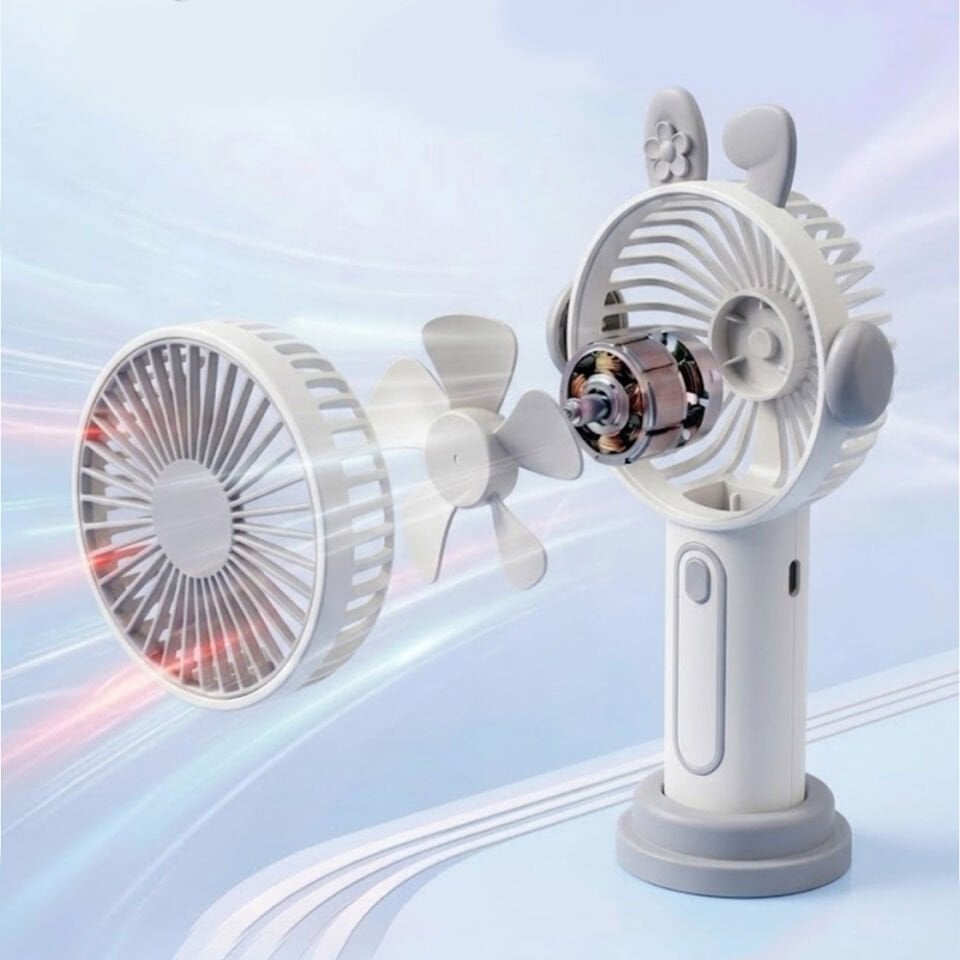 Sevimli Kulak Tasarımlı Şarjlı Mini Fan Gri