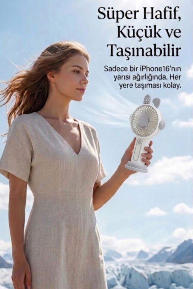 Sevimli Kulak Tasarımlı Şarjlı Mini Fan Gri