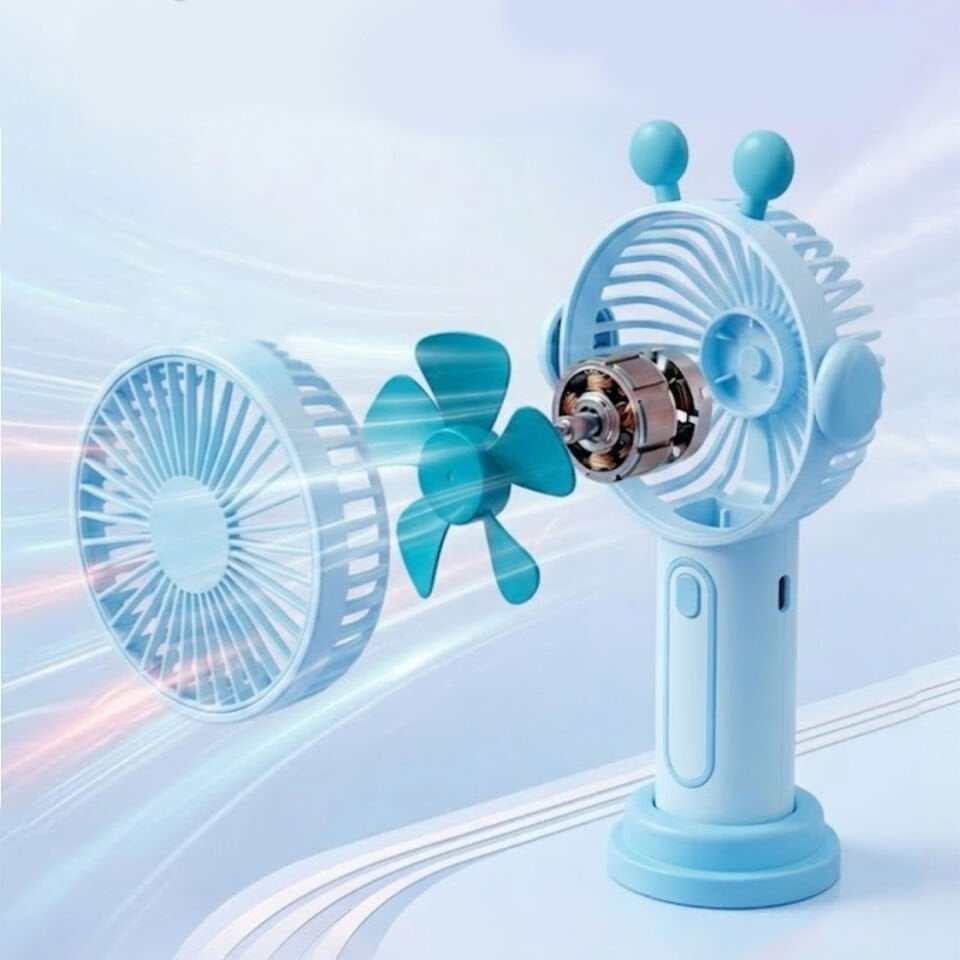 Sevimli Kulak Tasarımlı Şarjlı Mini Fan Mavi
