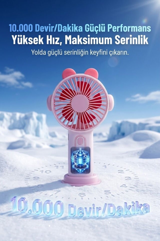 Sevimli Kulak Tasarımlı Şarjlı Mini Fan pembe