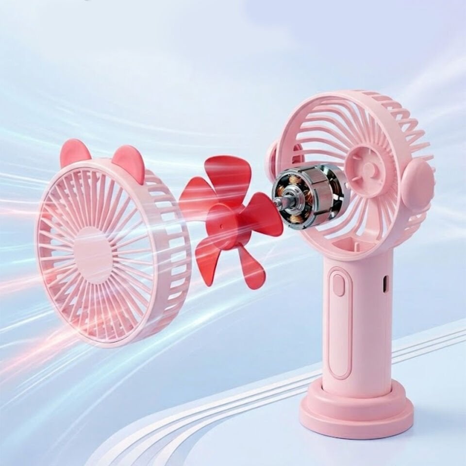 Sevimli Kulak Tasarımlı Şarjlı Mini Fan pembe