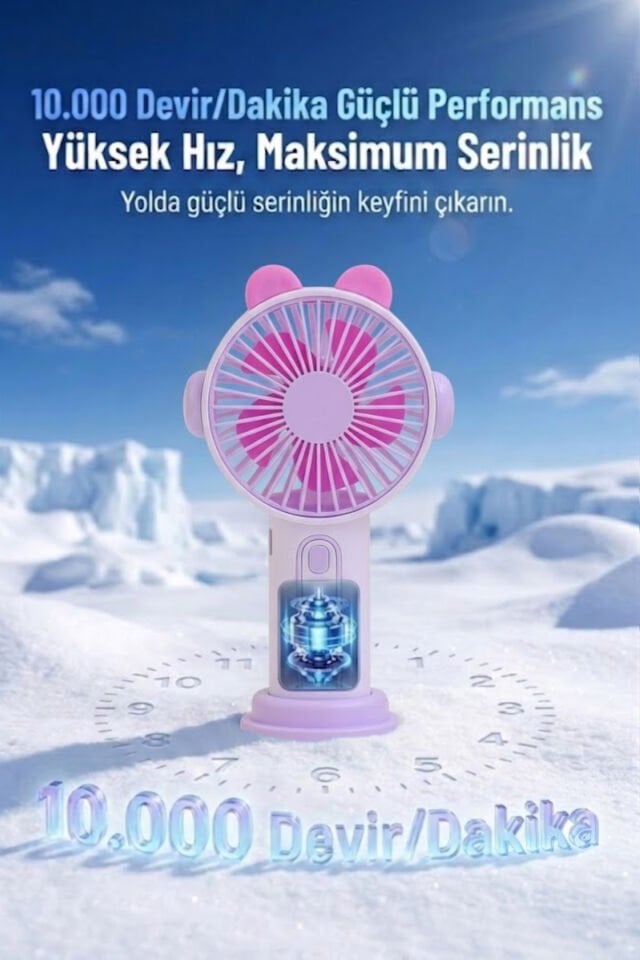 Sevimli Kulak Tasarımlı Şarjlı Mini Fan mor