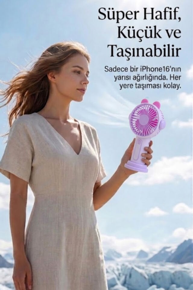 Sevimli Kulak Tasarımlı Şarjlı Mini Fan mor