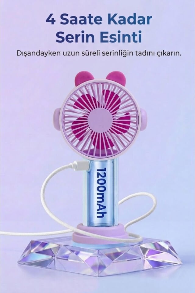 Sevimli Kulak Tasarımlı Şarjlı Mini Fan mor