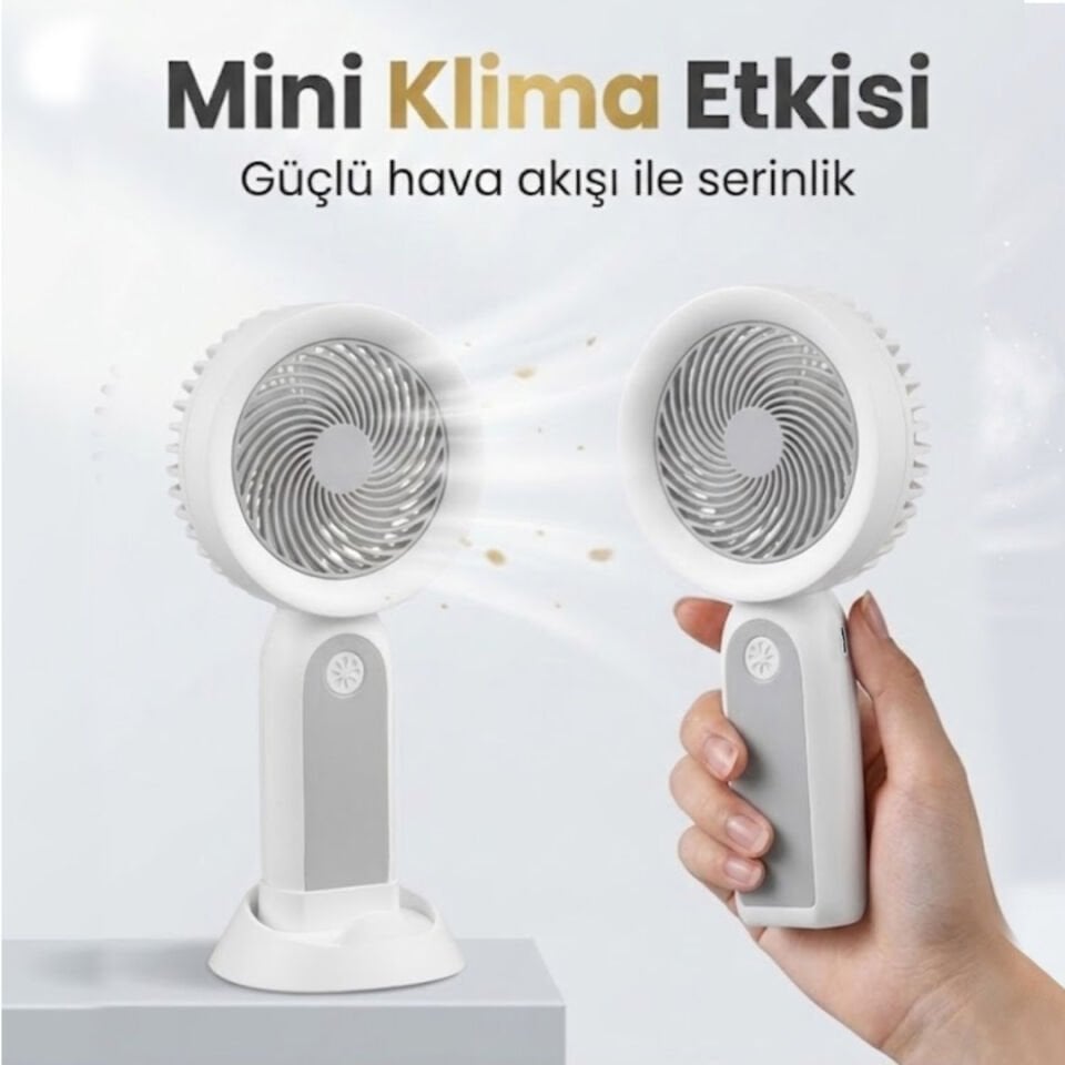 Telefon Standlı Şarjlı Mini El Fanı Gri