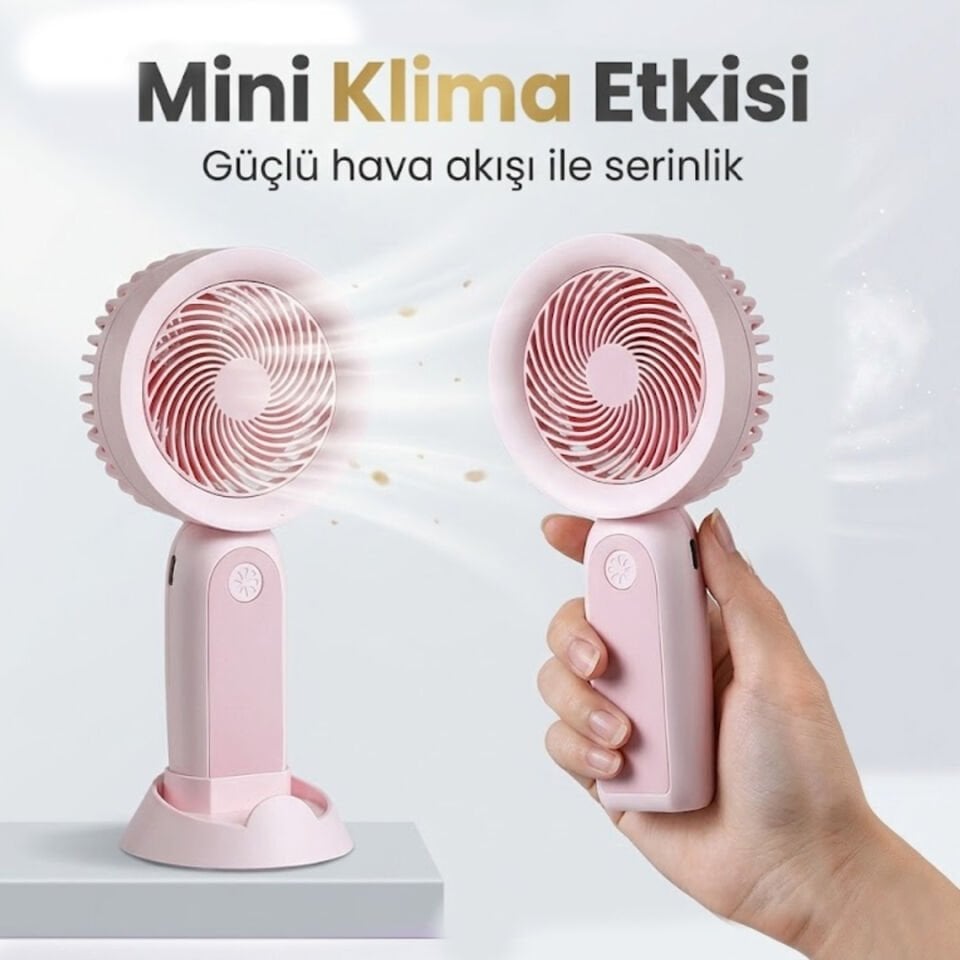 Telefon Standlı Şarjlı Mini El Fanı pembe