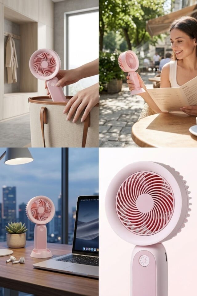 Telefon Standlı Şarjlı Mini El Fanı pembe