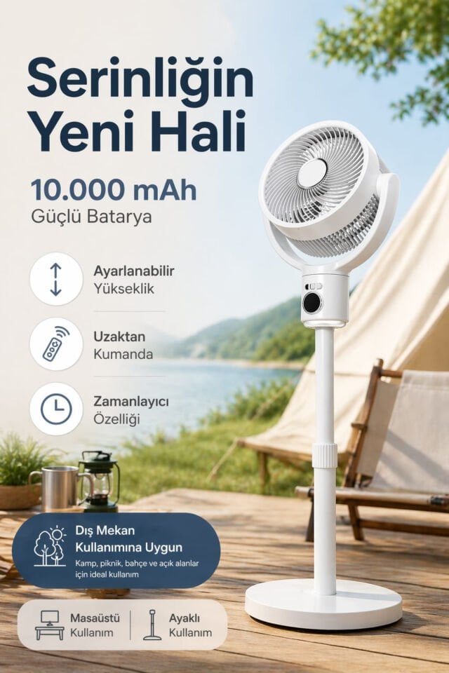 10.000 mAh Bataryalı Kablosuz Ayaklı Hava Sirkülasyon Fanı