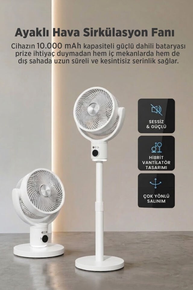 10.000 mAh Bataryalı Kablosuz Ayaklı Hava Sirkülasyon Fanı