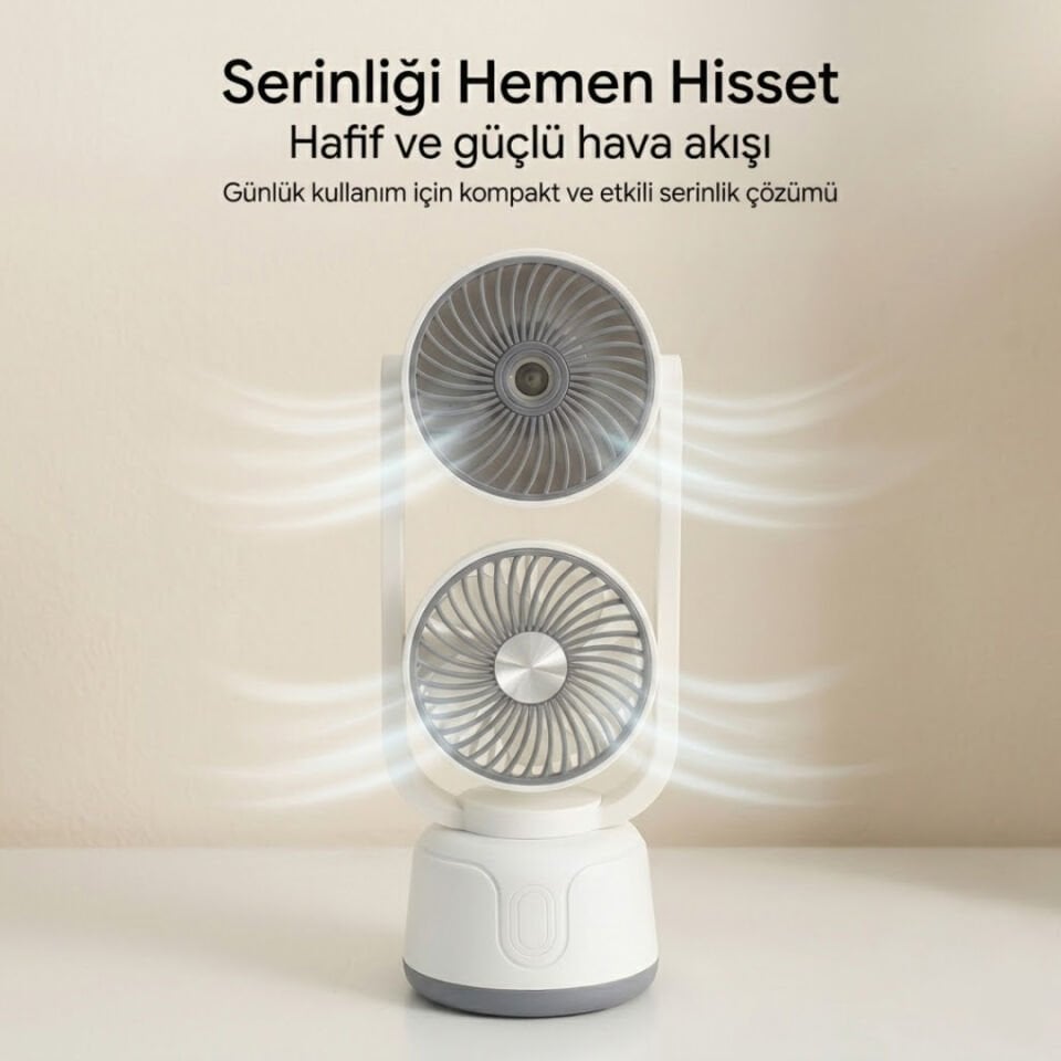 Çift Püskürtmeli Nemlendiricili Masaüstü Vantilatör Gri