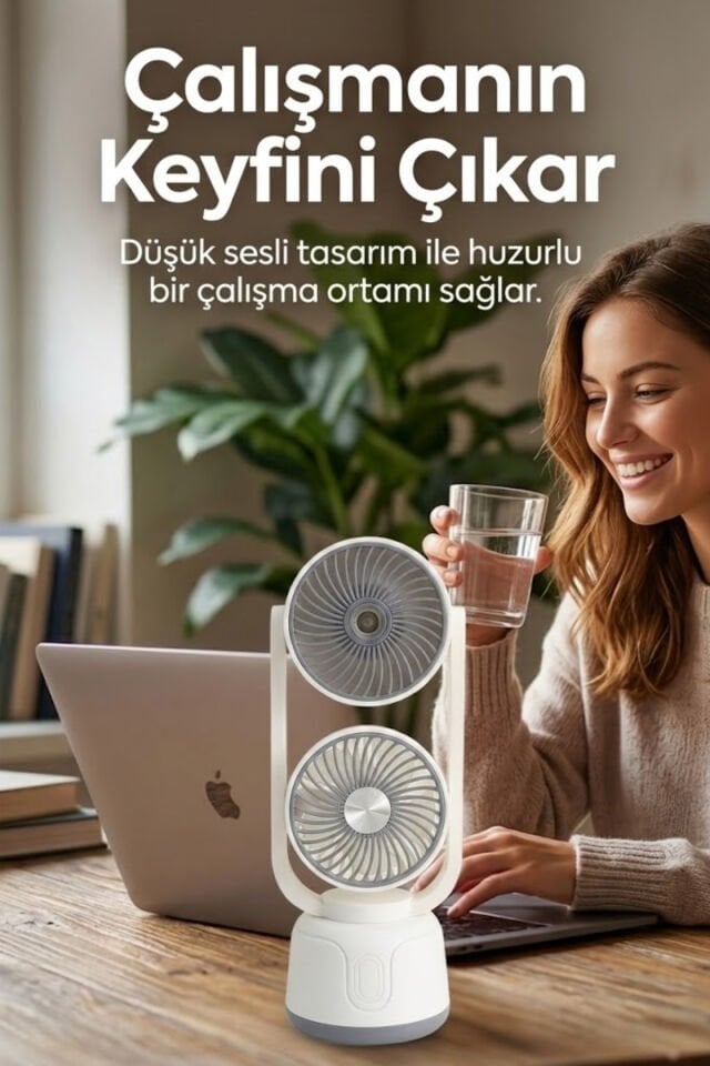 Çift Püskürtmeli Nemlendiricili Masaüstü Vantilatör Gri