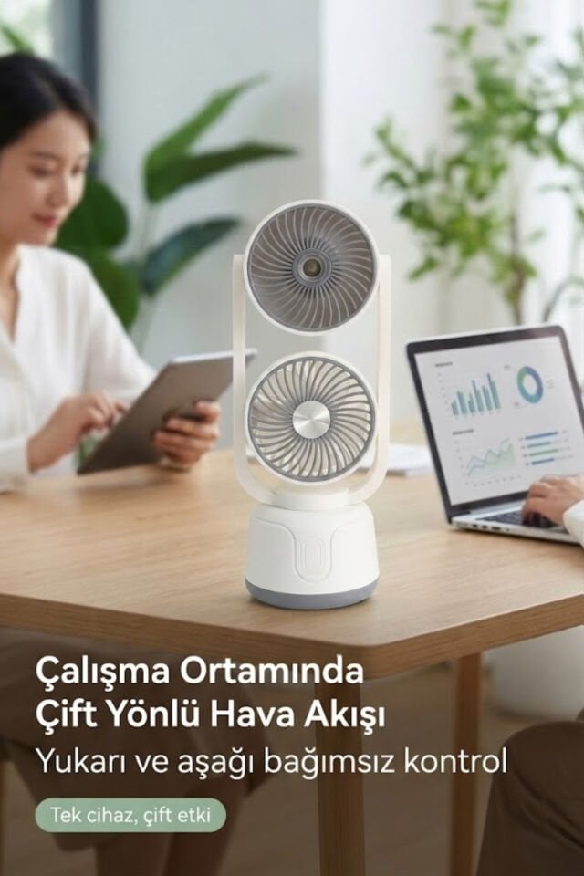 Çift Püskürtmeli Nemlendiricili Masaüstü Vantilatör Gri