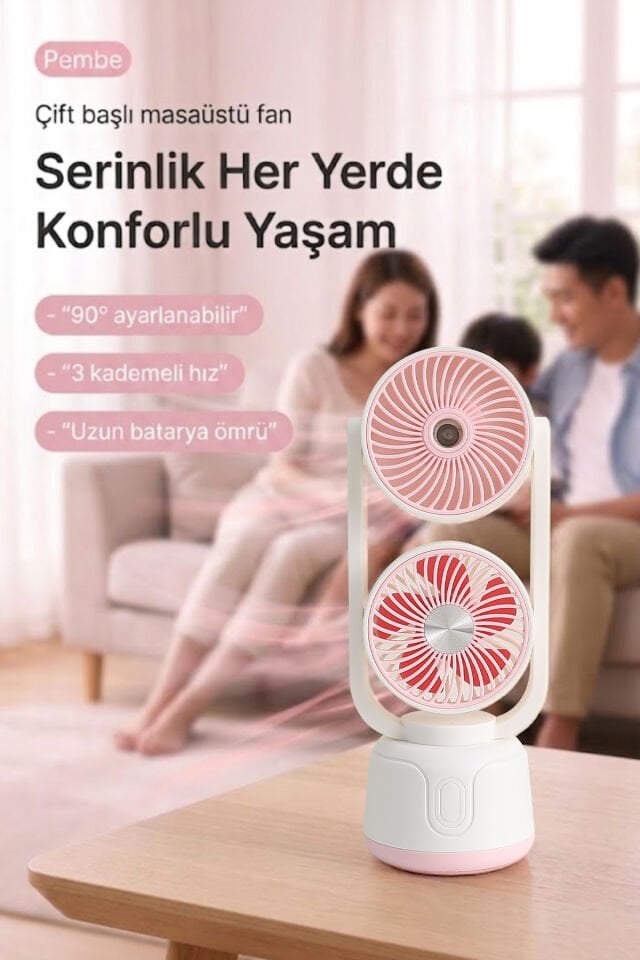 Çift Püskürtmeli Nemlendiricili Masaüstü Vantilatör pembe