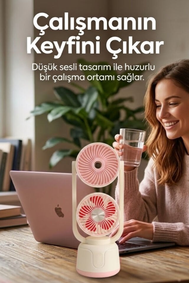 Çift Püskürtmeli Nemlendiricili Masaüstü Vantilatör pembe