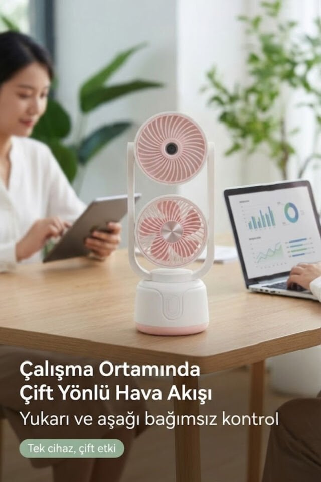 Çift Püskürtmeli Nemlendiricili Masaüstü Vantilatör pembe