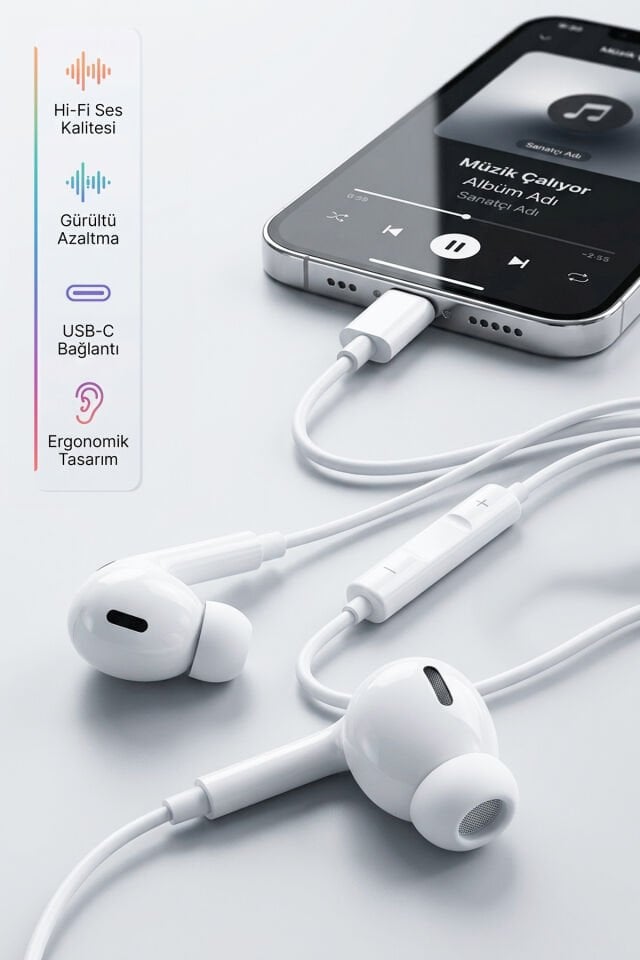 USB-C Girişli Kablolu Kulaklık
