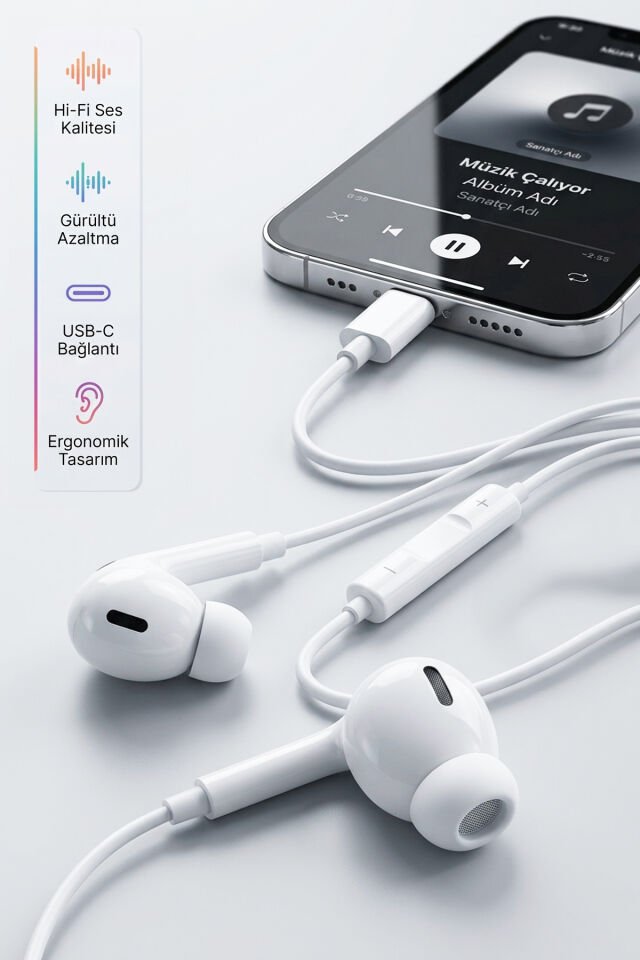 USB-C Girişli Kablolu Stereo Kulaklık