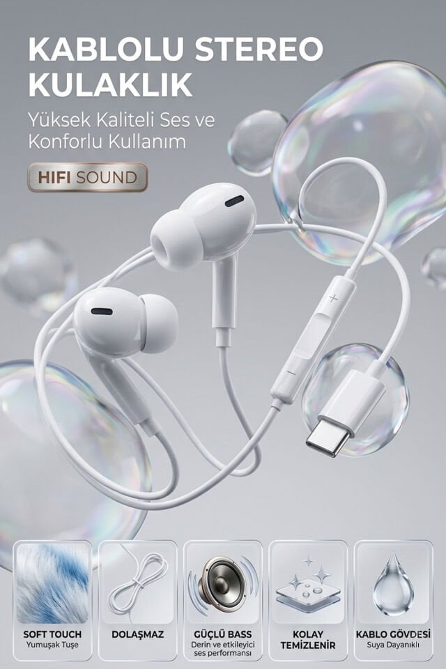 USB-C Girişli Kablolu Kulaklık