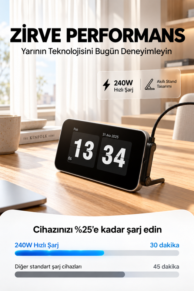 240W Ultra Hızlı Şarj ve Katlanabilir Standlı