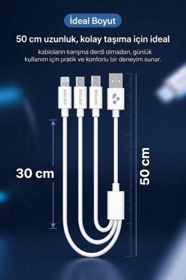 4’ü 1 Arada Hızlı Şarj Kablosu - 50 cm Veri ve Şarj Kablosu