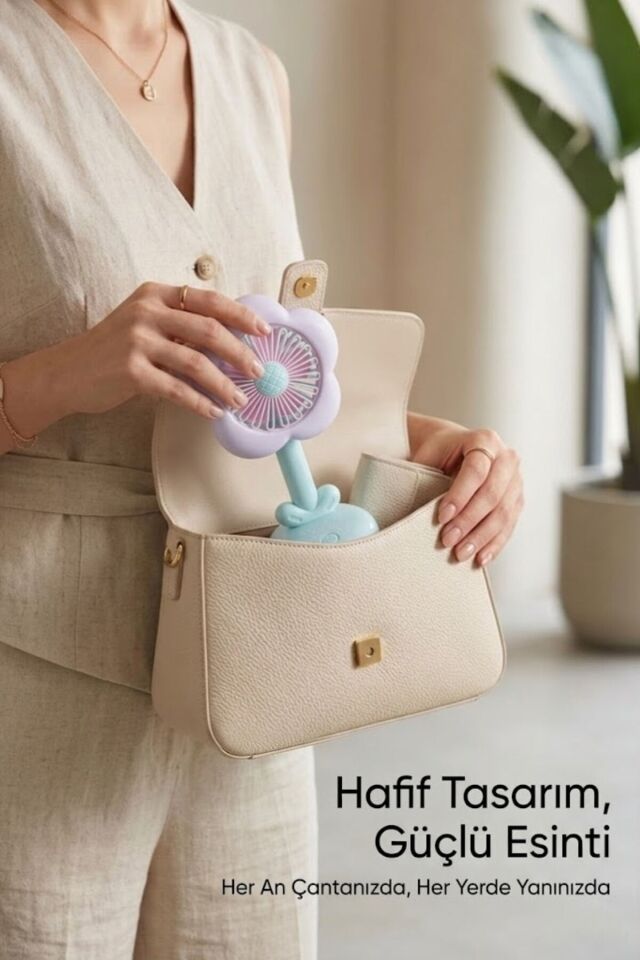 Işıklı Çiçek Tasarımlı Mini Fan Mavi