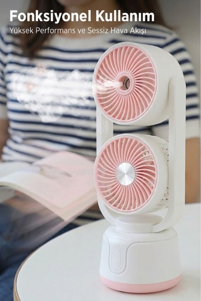Çift Püskürtmeli Nemlendirici ve Güçlü Fan pembe