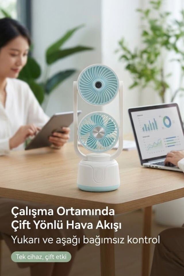 Çift Püskürtmeli Nemlendirici ve Güçlü Fan Mavi