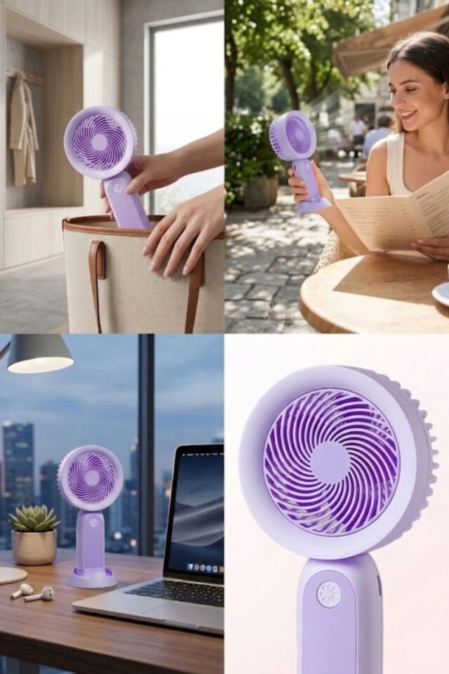 Telefon Standlı Şarjlı Mini El Fanı mor