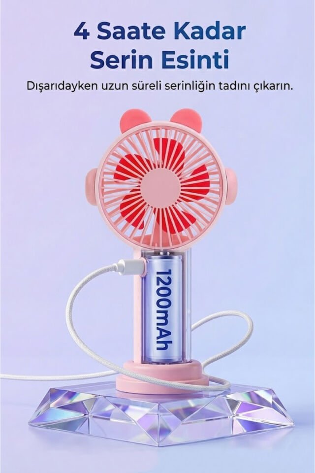 Sevimli Kulak Tasarımlı Şarjlı Mini Fan pembe