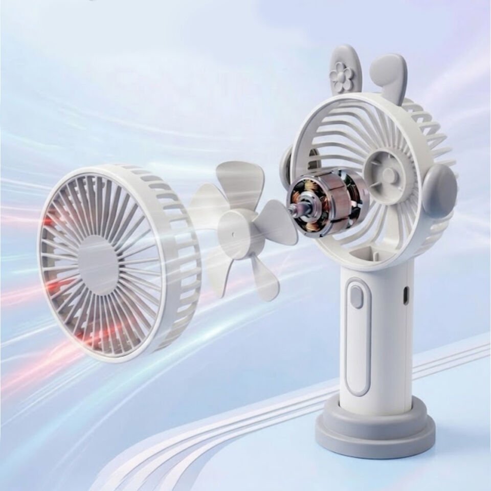 Sevimli Kulak Tasarımlı Şarjlı Mini Fan Gri