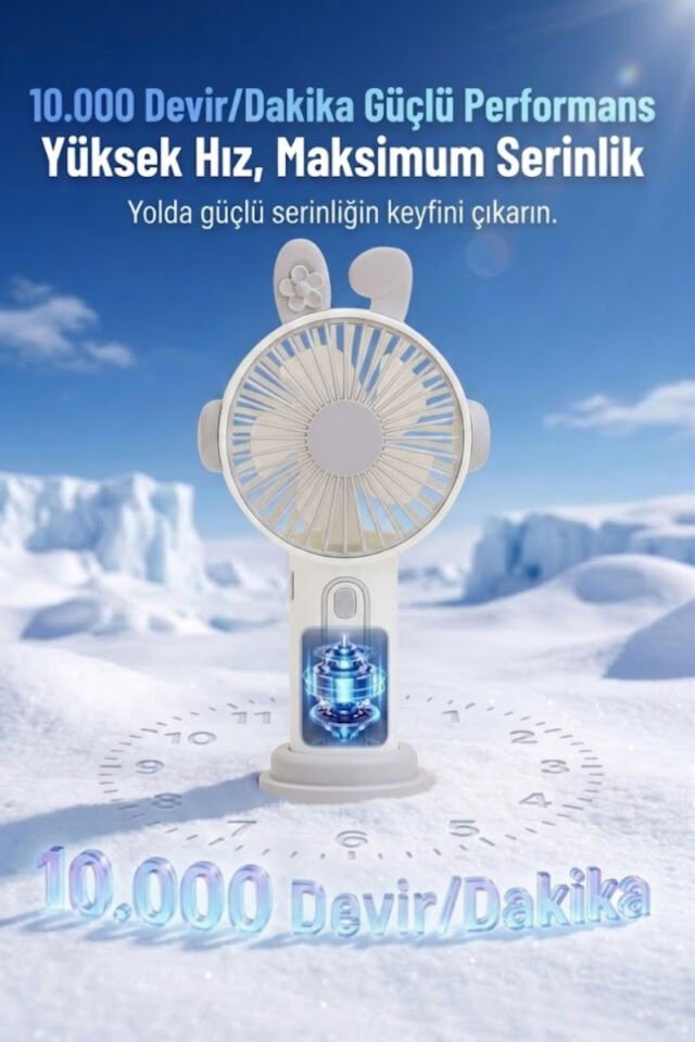 Sevimli Kulak Tasarımlı Şarjlı Mini Fan Gri