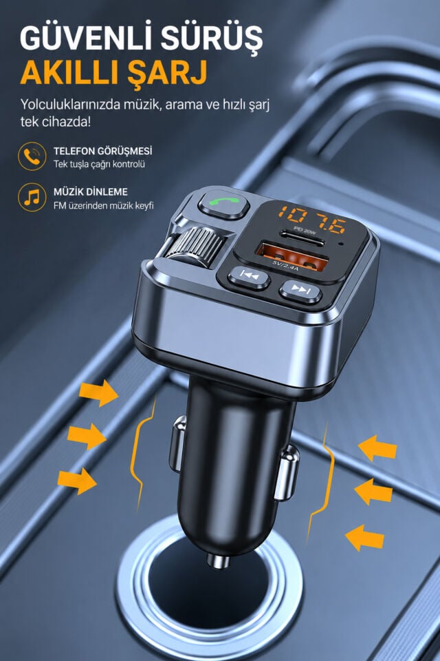 20W PD Hızlı Şarjlı Bluetooth FM Transmitter