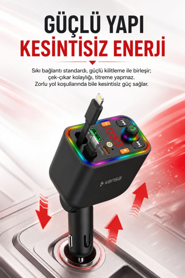 120W Bluetooth FM Transmitter Geri Çekilebilir Kablolu