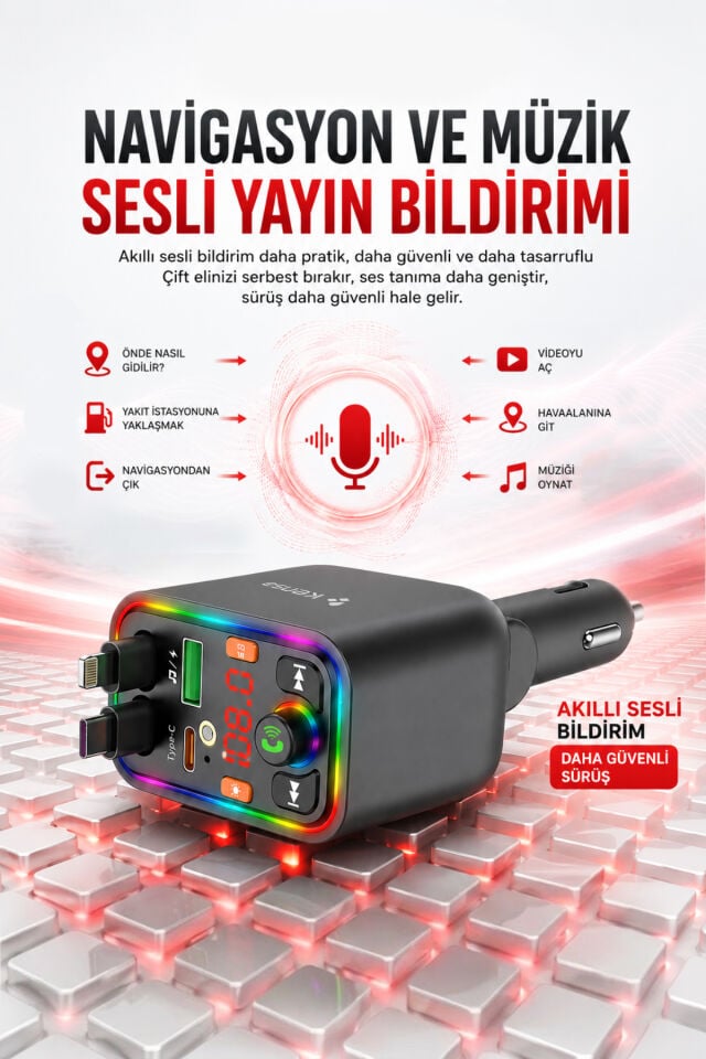 120W Bluetooth FM Transmitter Geri Çekilebilir Kablolu