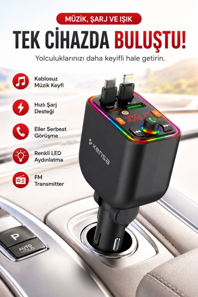 120W Bluetooth FM Transmitter Geri Çekilebilir Kablolu