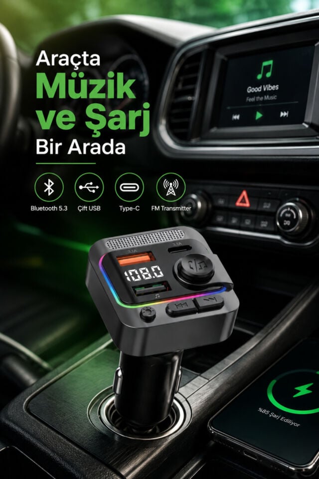 Bluetooth 5.3 Karaoke Mikrofonlu FM Transmitter