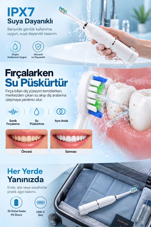 Su Püskürtmeli Elektrikli Diş Fırçası ve Ağız Bakım Cihazı