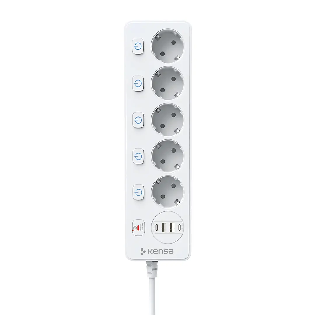 2500W 5 AC + 4 USB Akım Korumalı Çoklu Priz ve Şarj İstasyonu