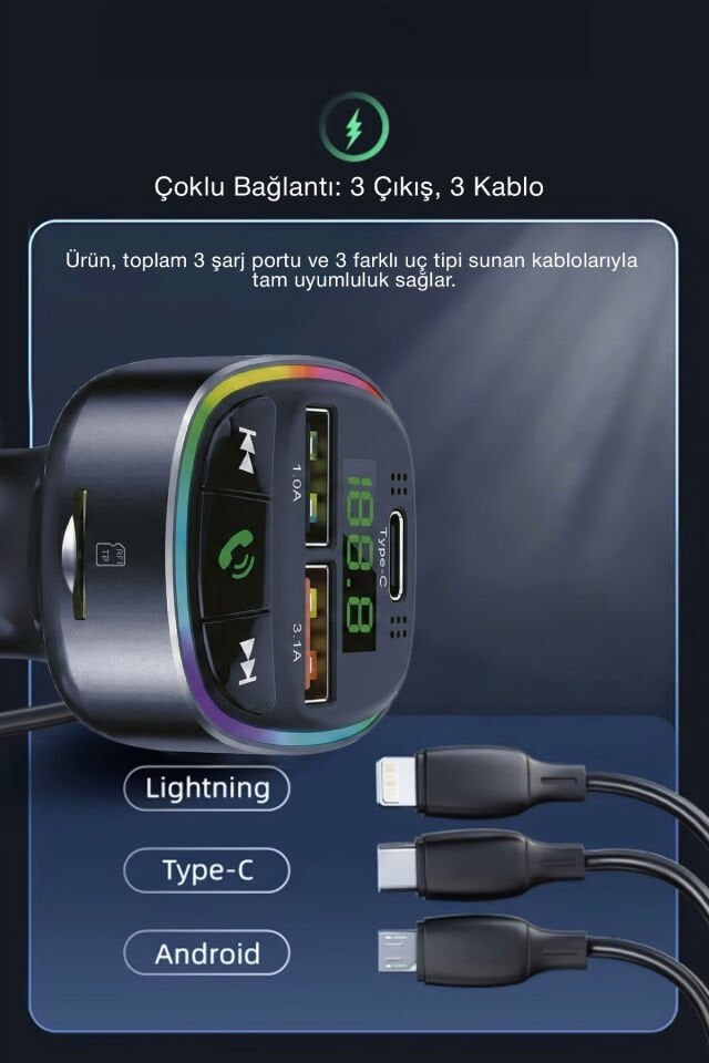 Bluetooth FM Transmitter & Hızlı Araç Şarj Kiti