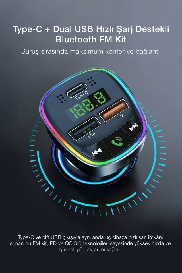 Bluetooth FM Transmitter & Hızlı Araç Şarj Kiti
