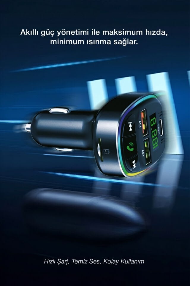 Bluetooth FM Transmitter & Hızlı Araç Şarj Kiti