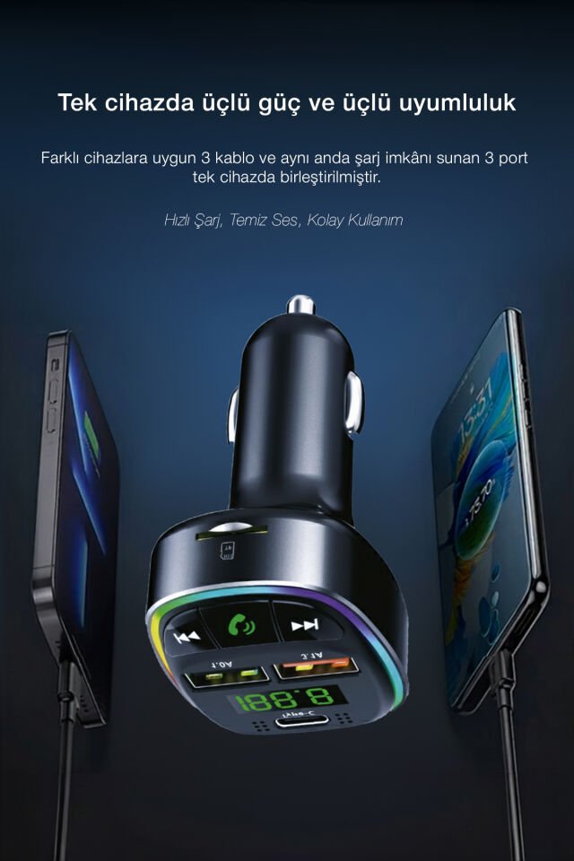Bluetooth FM Transmitter & Hızlı Araç Şarj Kiti