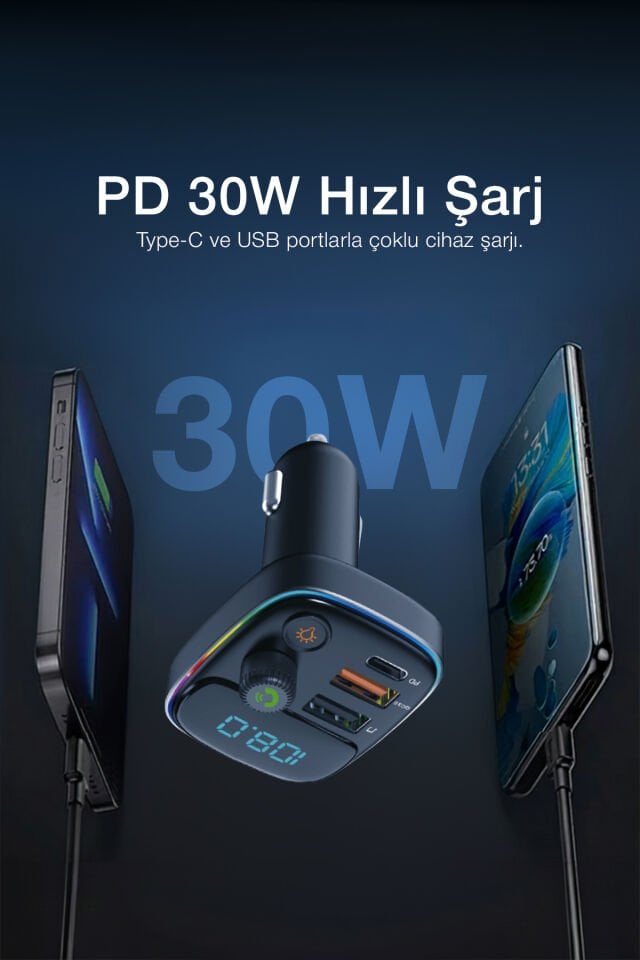 Bluetooth FM Transmitter & Hızlı Araç Şarj Kiti