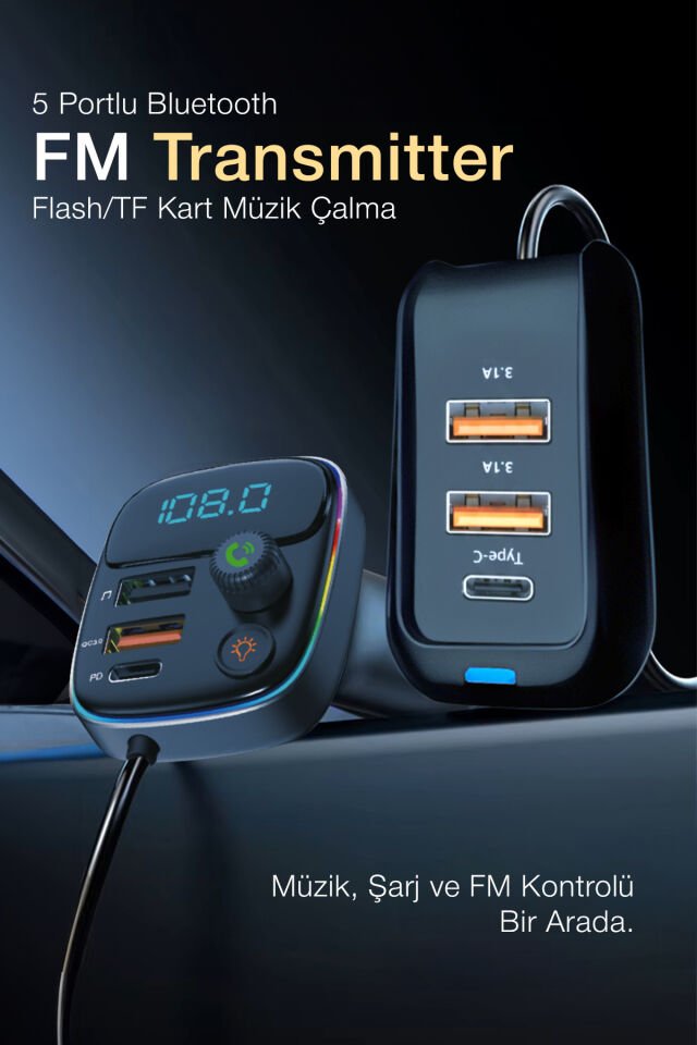 Bluetooth FM Transmitter & Hızlı Araç Şarj Kiti